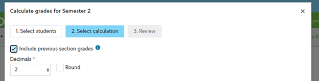 Previous section grades